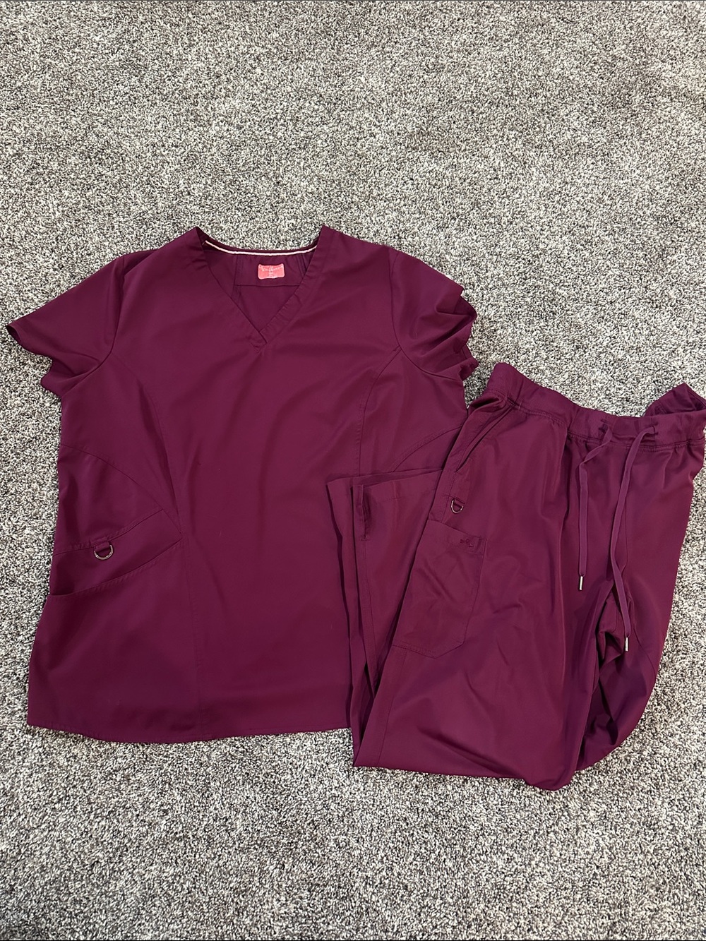 Maroon/Wine Color Ava Therese 2X V-Neck Scrub Top & XL Drawstring Pants
